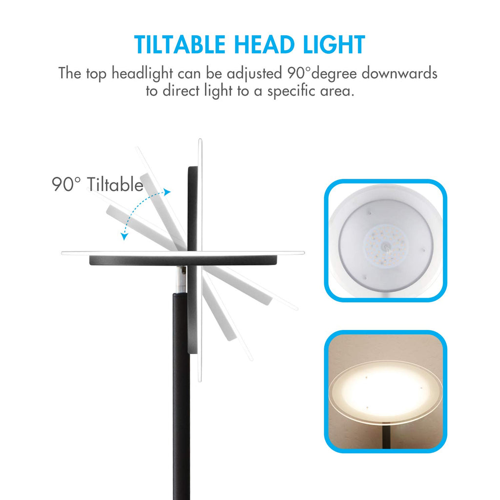 Torchiere Dimmable LED Floor Lamp, Remote Controlled 30W (150W Equivalent) Standing Lamp, 90° Adjustable Top, Wall