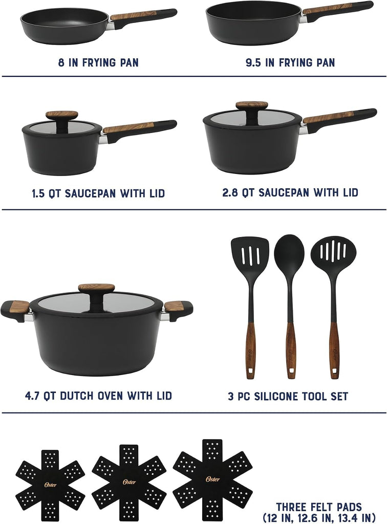 Platinum Oxburg 14 Piece Forged Aluminum PFA Free Non-toxic Premium Ceramic Non Stick Interior Cookware & Kitchen