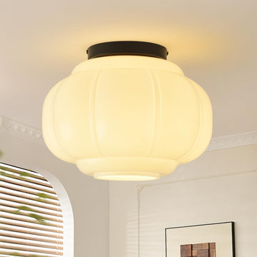 11in Milk Glass Flush Mount Ceiling Light, Vintage Light Fixture