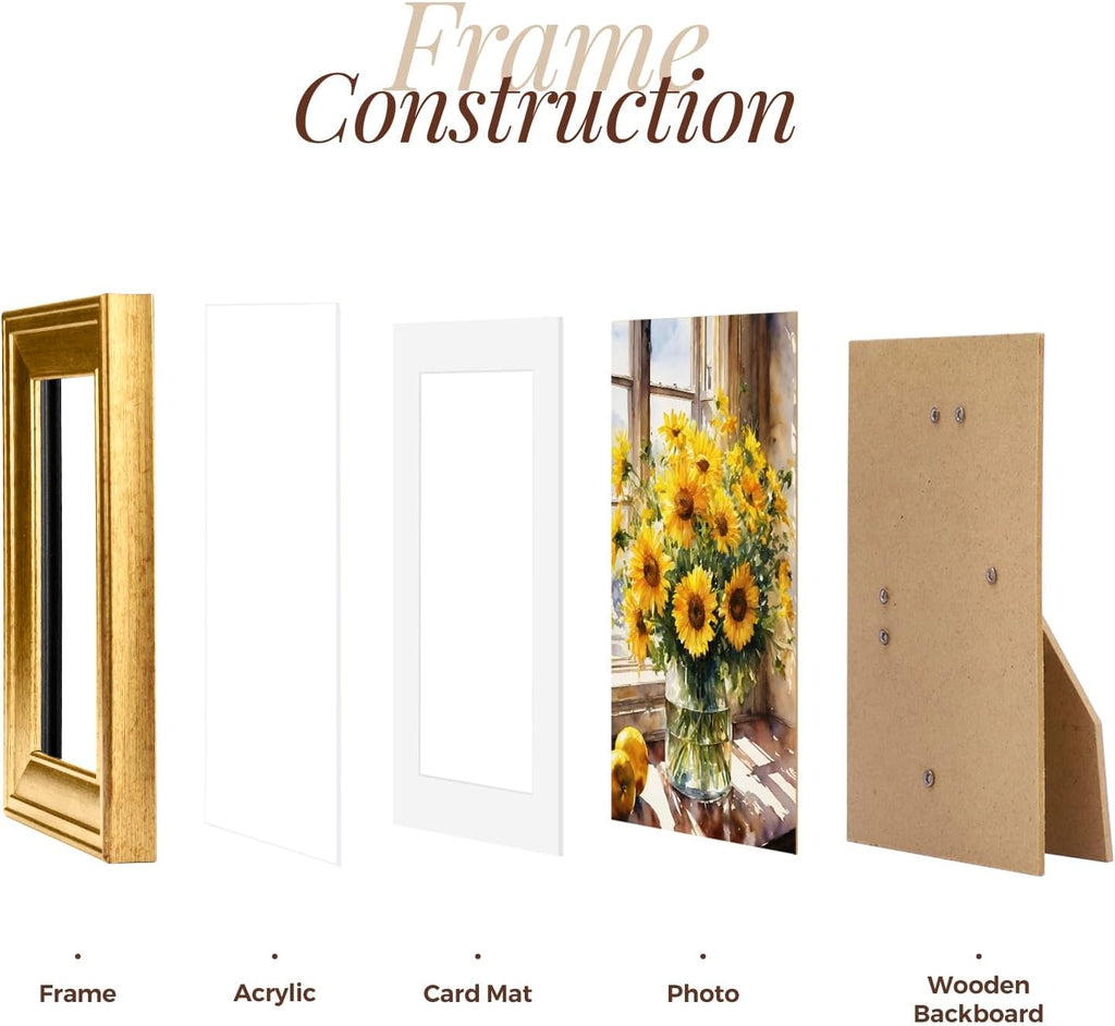 8x10 Gold Picture Frames Set of 6,Rustic Gold Frames Set for Gallery | Fits 5x7 Photo with Mat or 8x10 without