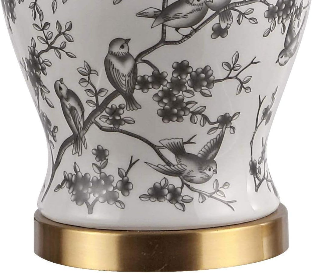 22" Gray/White Ceramic Table Lamp, French Country Chinoiserie Ginger Jar LED Bedside Lamp Bedroom