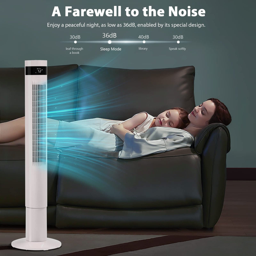 Tower Fan Portable Electric Oscillating Fan Quiet Cooling Remote Control Standing Bladeless Floor Fans 3 Speeds Wind