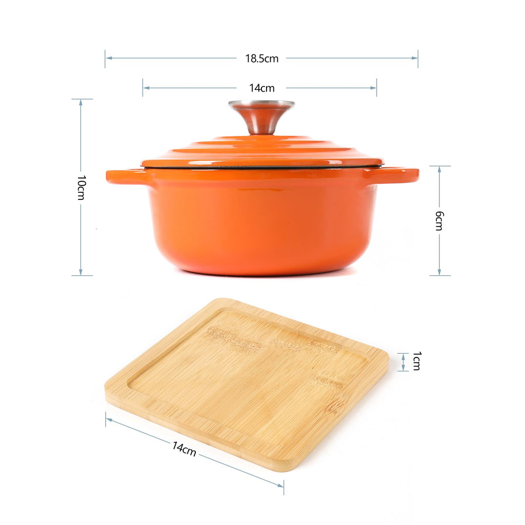 Enameled Cast Iron Mini Dutch Oven,Dia5.51inch,23oz, Set of 2 Orange