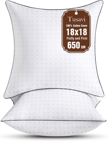 18"x18" Pillow Inserts with 100% Cotton Cover Decorative Square Throw 18 Pillows for Couch, Sofa and Bed - Set of 2