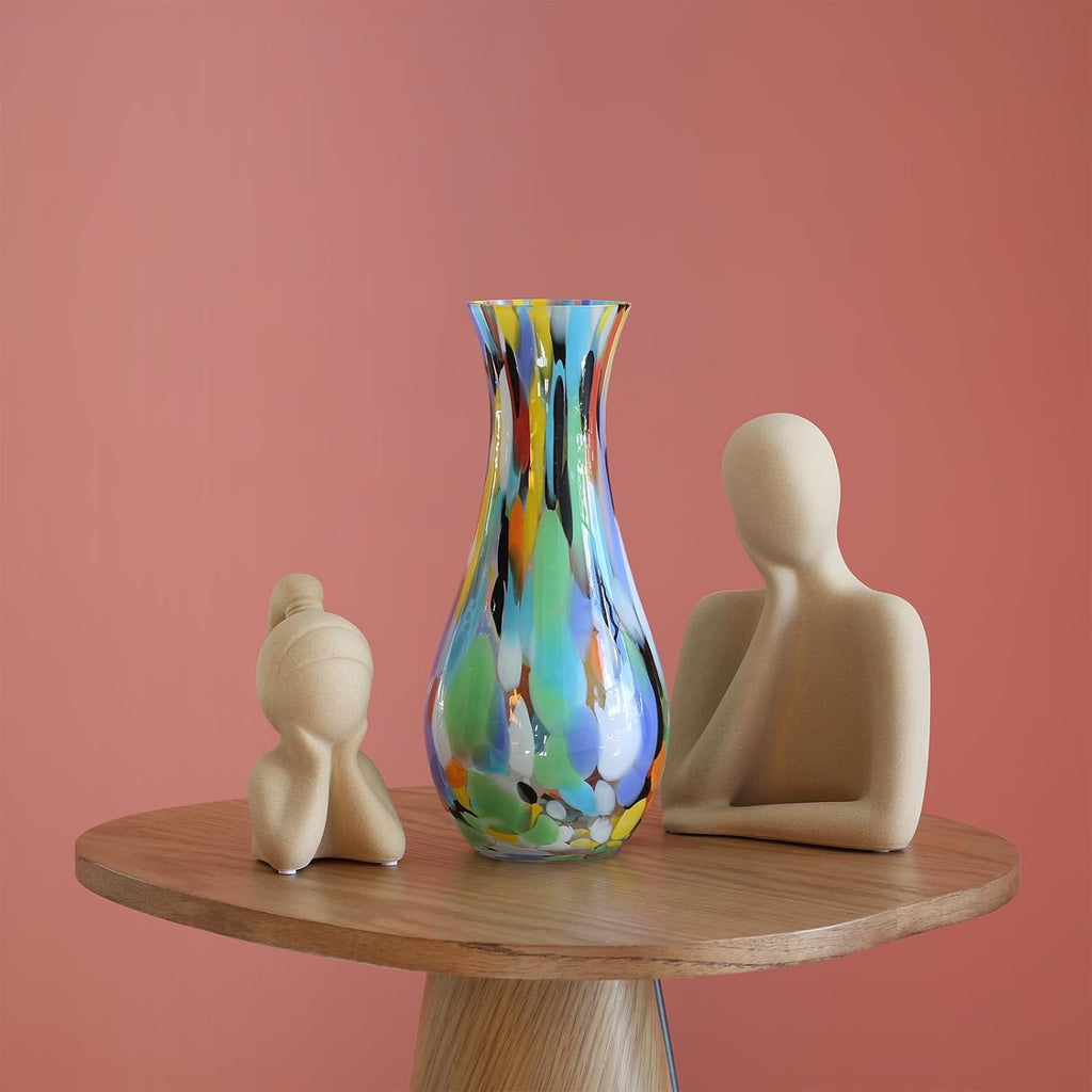 Murano Style Art Glass Vase Hand Blown Colorful Confetti Effect Home Decor