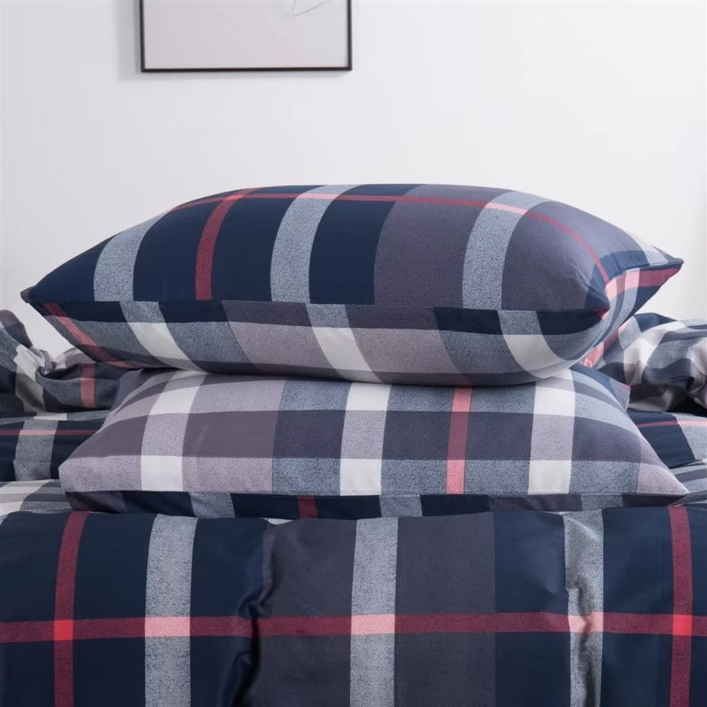 Navy Blue Plaid Comforter Boho Blue Tartan Geometric Bed