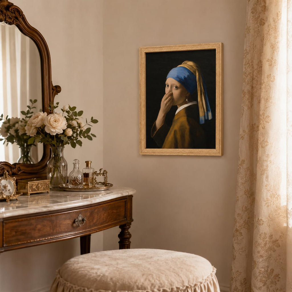 Vermeer Girl Canvas Wall Art Framed Humorous Museum Style Decor 12x16 Inch