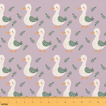 Duck Pets Fabric by The Yard, Cartoon Kawaii Animals Polyester Fabric, Watercolor Farm Ducks Fabric Panels for