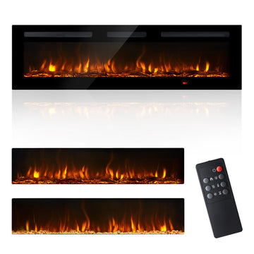 Electric Fireplace, 60 inch Wide Recessed/Wall Mounted Electric Fireplace, Remote Control with Timer 12 Adjustable