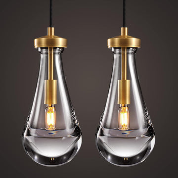 Raindrop Pendant Lights Kitchen Island Set of 2 Teardrop Gold Hanging Light Fixtures Clear Solid Glass Pendant Light Modern Chandeliers for Dining Room Porch Corridor Living Room A121-B0BN153DB9