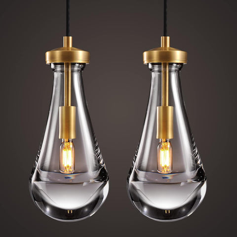 Raindrop Pendant Lights Kitchen Island Set of 2 Teardrop Gold Hanging Light Fixtures Clear Solid Glass Pendant Light Modern Chandeliers for Dining Room Porch Corridor Living Room A121-B0BN153DB9