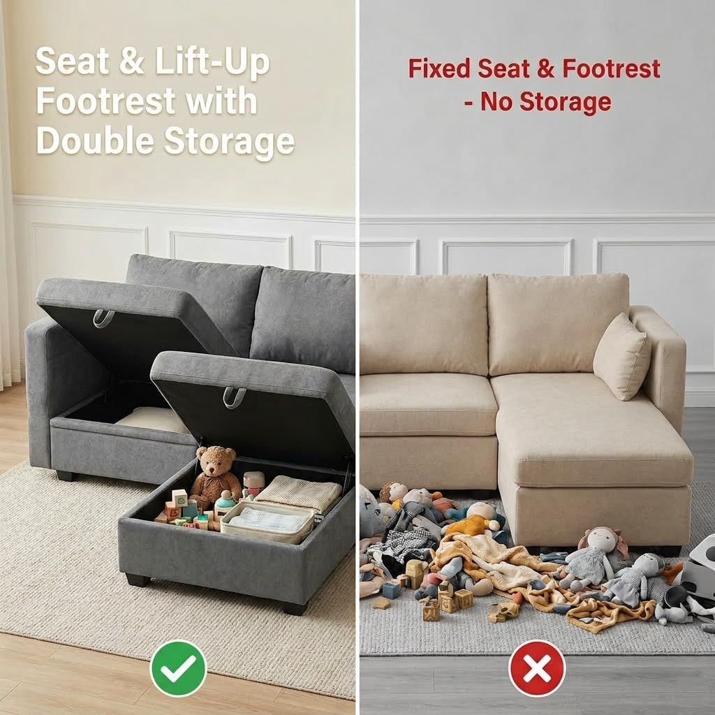 Loveseat with Storage Seats Modular Sectional Small Couch for Small Spaces with Reclining Arms and Backs 2 Seater