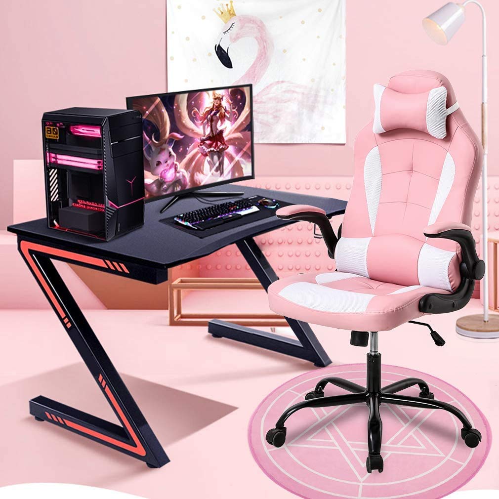 Gaming Chair Office Chair Desk Chair Ergonomic High Back Computer Chair with Lumbar Support Flip-up Arms Headrest PU