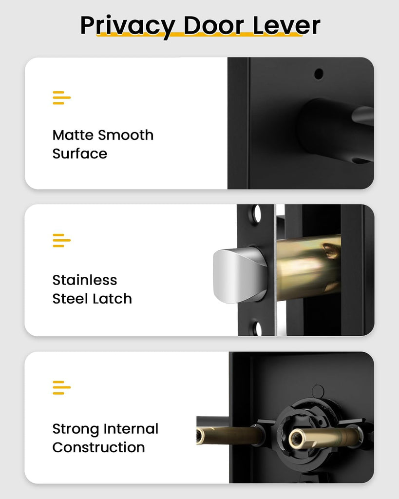 Black Door Handles Interior, Matte Black Privacy Door Handles, Square Black Door Lever Interior Bedroom (6 Pack)