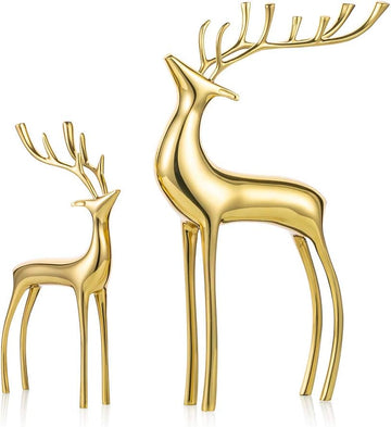 Reindeer Figurine Statues Deluxe: 2 Pcs Christmas Deer Pure Copper
