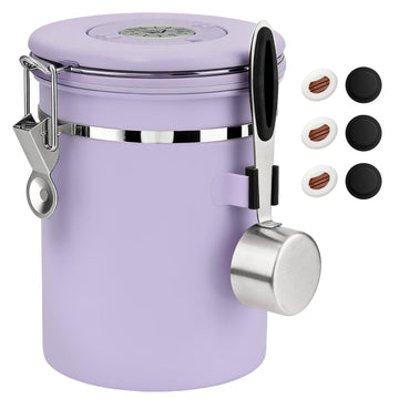 Coffee Canister Airtight, Stainless Steel Bean Storage Container with Date Tracker & Scoop, Grounds Sugar Flour Tea