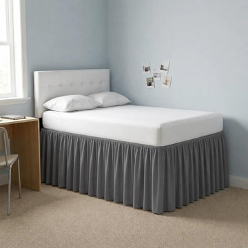 Dorm Bed Skirt Twin Inch Drop, Easy Wrap Around Elastic Dust Ruffle, Hide Underbed Storage, Soft Wrinkle
