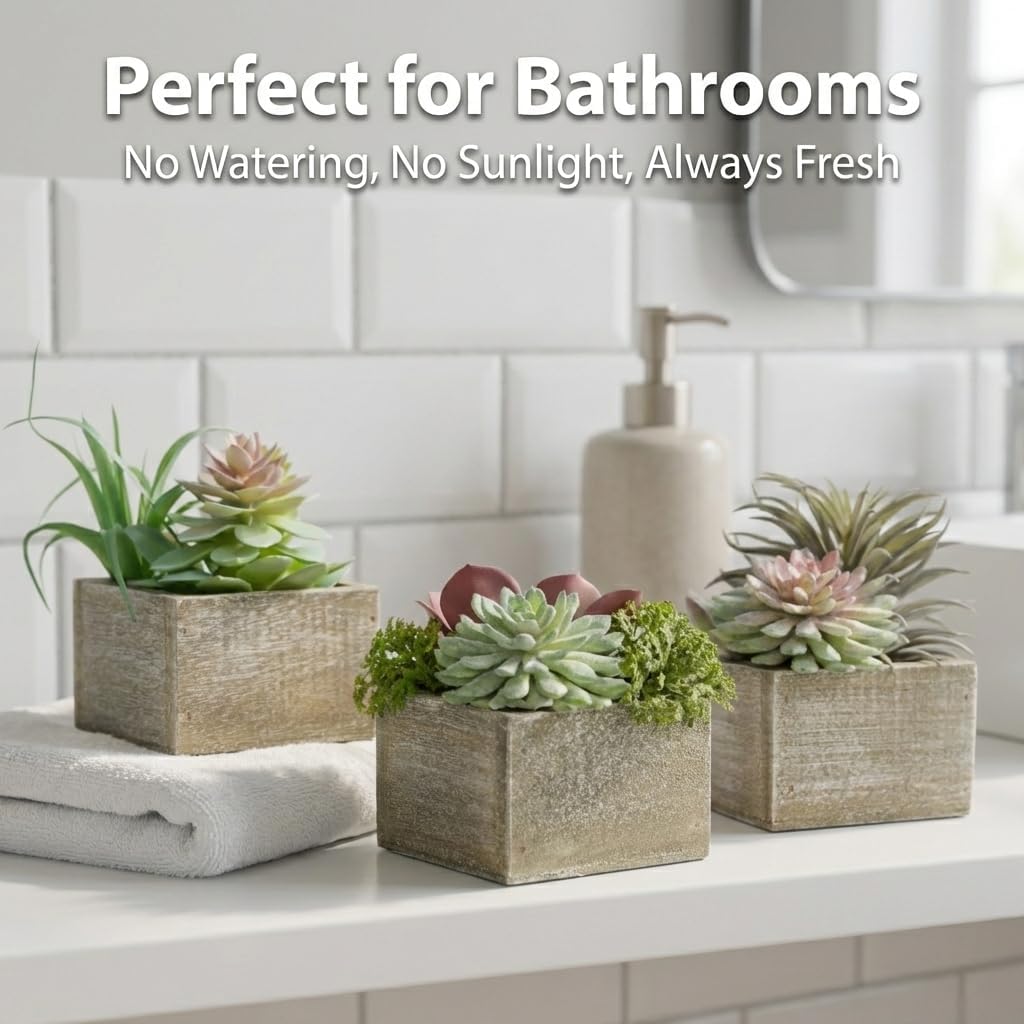 Succulent Plants Artificial Bathroom Decor Fake Plants 3 Pack