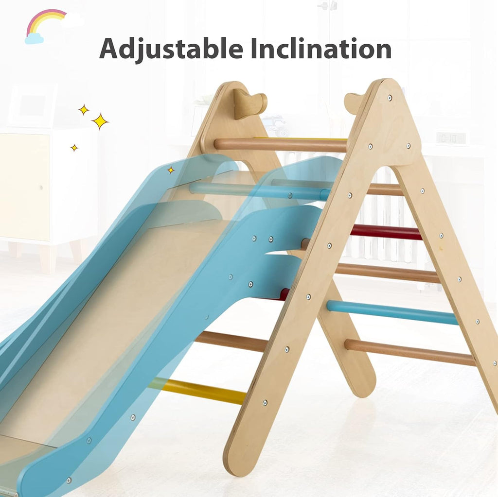 Triangle Set 2 in 1 Climbing Toys for Toddlers Foldable Wood Montessori Baby Jungle Gym with Ladder Ramp Slide Kids