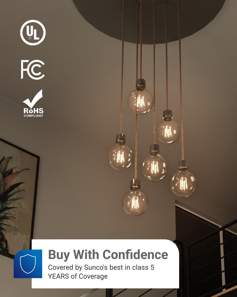 6 Pack G25 Globe Light Bulbs LED Edison Vanity Light Bulbs, CRI90, 3000K Warm White, Dimmable, 5W=60W, Clear Vintage