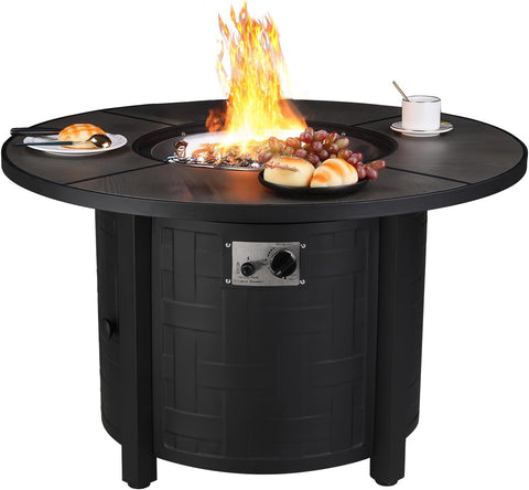 42in Propane Fire Pit Table, 50,000 BTU Auto-Ignition Outdoor Patio Fire Pit with Waterproof Cover, Blue Fire Glass & Convertible Lid – CSA