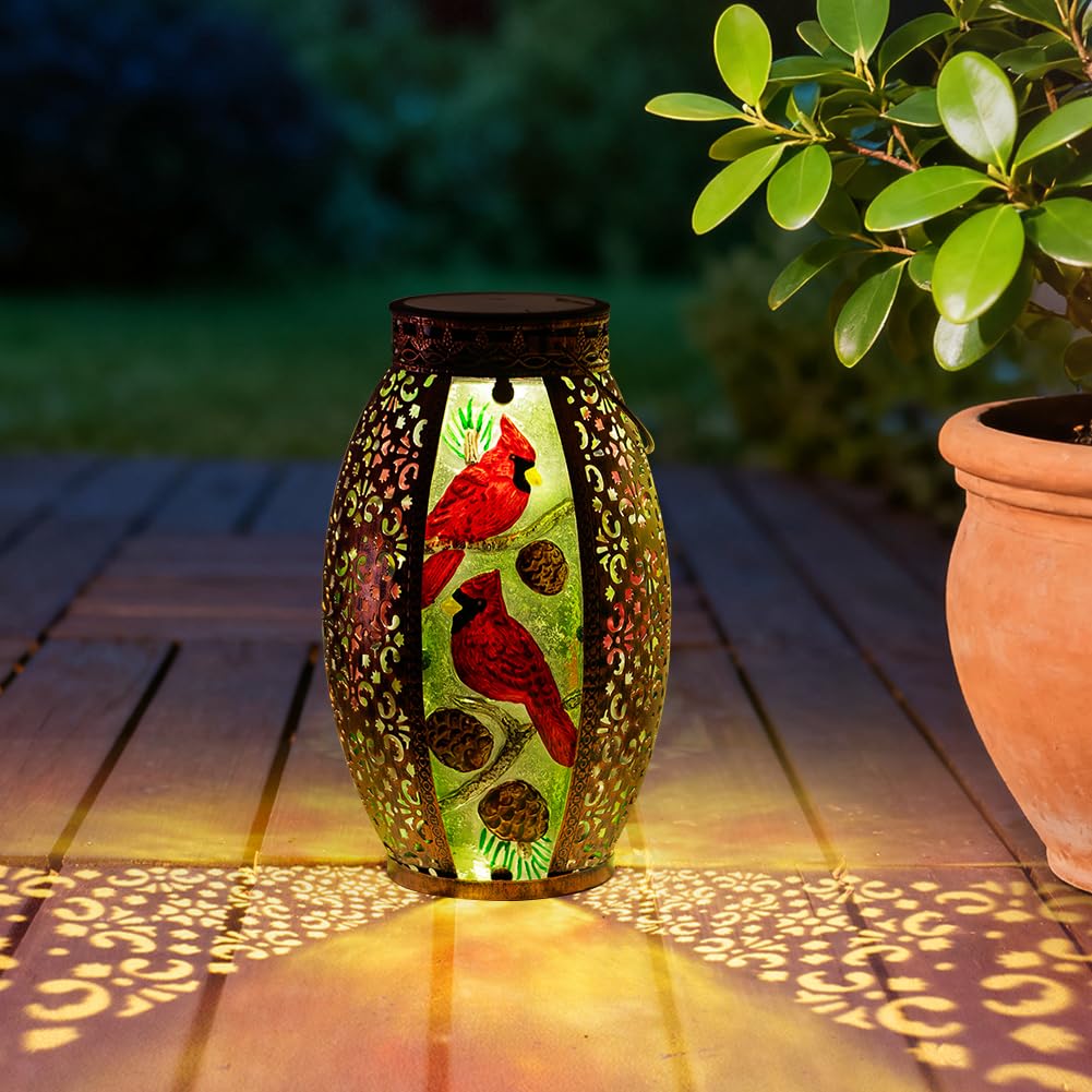 Solar Lantern Outdoor Waterproof, Hanging Solar Lantern Yard Decor, Cardinal Garden Decor, Cardinal Gift for Women