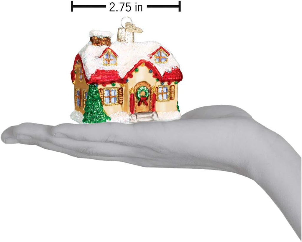 Holiday Home Glass Blown Ornament for Christmas Tree, Handcrafted Holiday Decoration, Cottage Collection