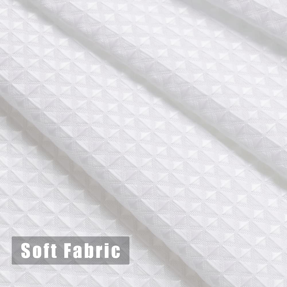 White Extra Long Shower Curtain 96 Inch Length, Waffle Weave Shower Curta Luxury Spa, Waterproof Fabric Bathroom