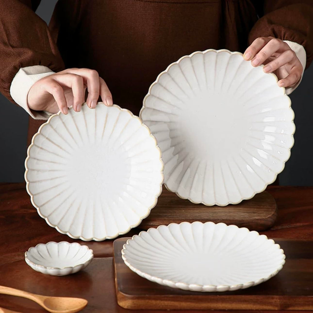 12-Piece Sunflower shape Ceramic Kitchen Dinnerware Set, Service for 4, Porcelain Dishes Dinner Set with Dinner