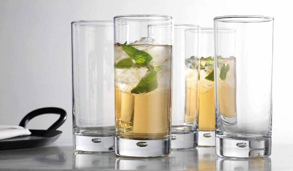 Highball Glasses set of 4, 17 oz Drinking Glasses, Red Series Heavy Bubble Base