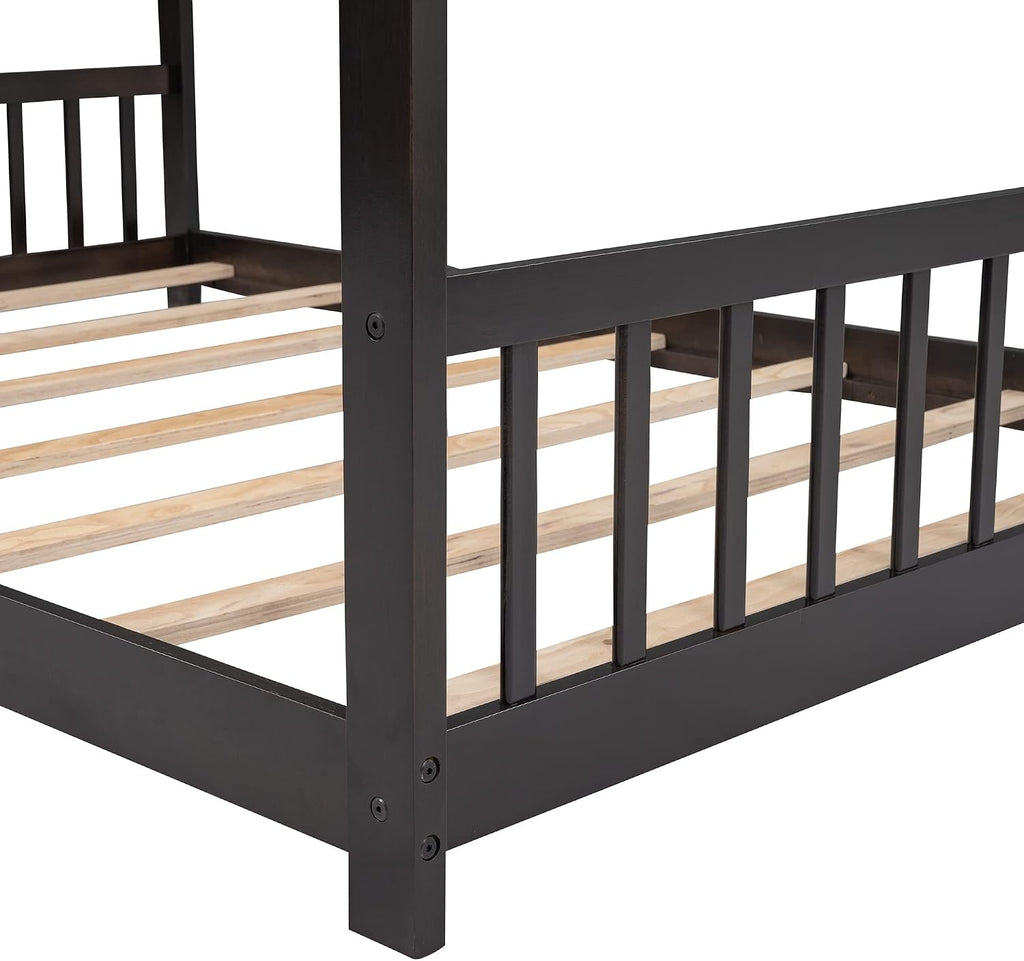 House Beds Montessori Bed Wood Frame Kids Platform Bed with Headboard & Footboard for Children Boys Girls Teens