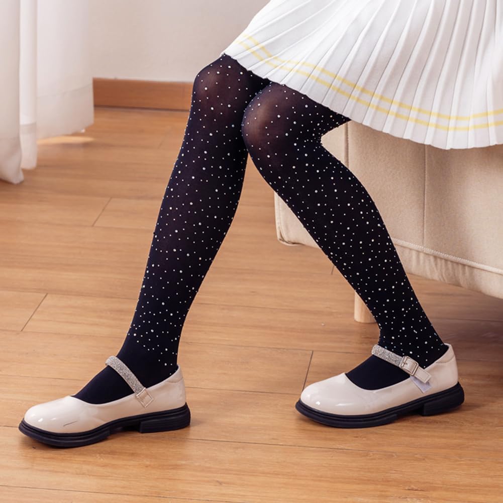 Girls Glitter Tights, Soft Opaque Tights Sparkle Rhinestone Tights School Dress Dance Stockings
