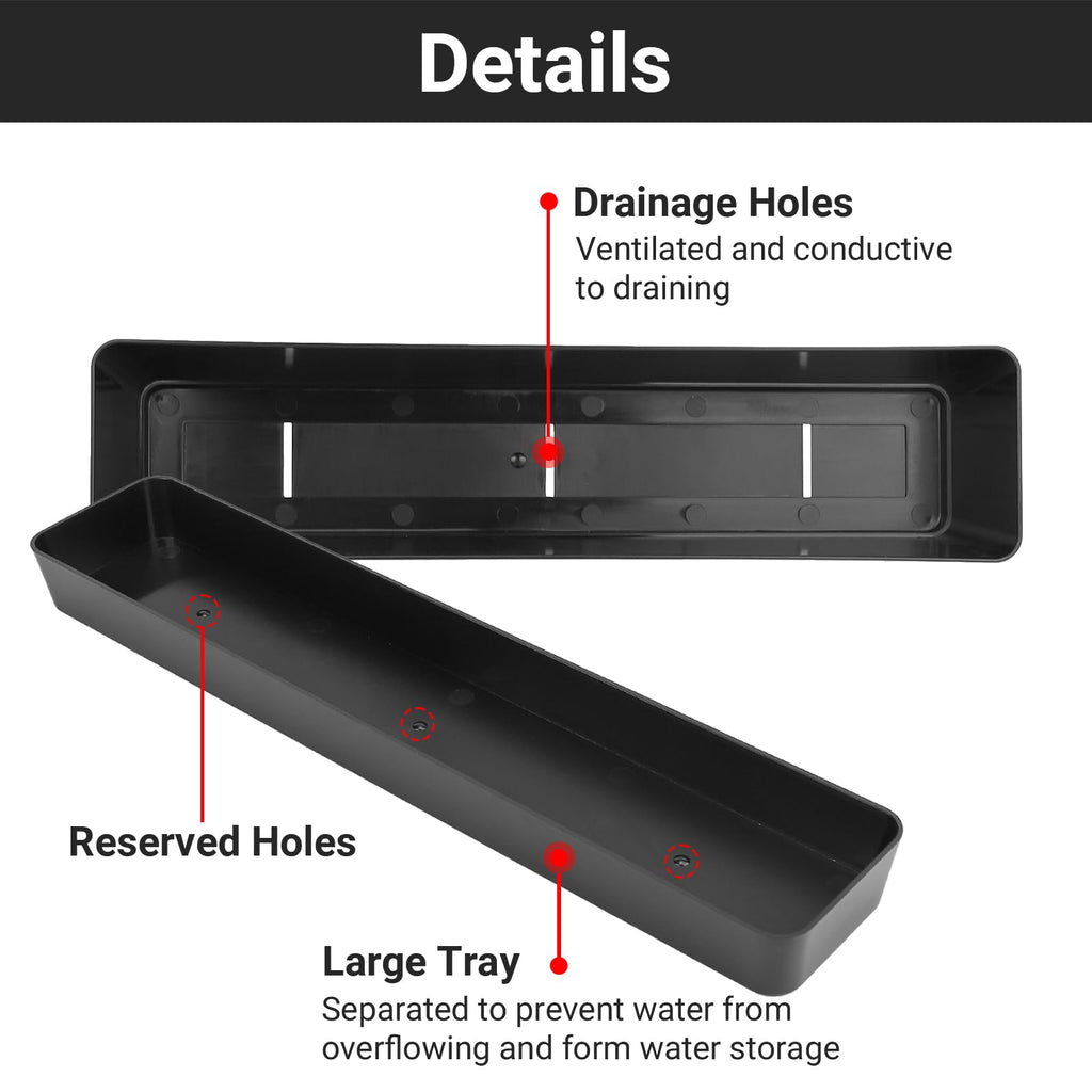 3PCS 16x3.8 Inch Window Boxes Planters, Black Rectangle Planters Box with Drainage Holes and Trays, Herb Succulents