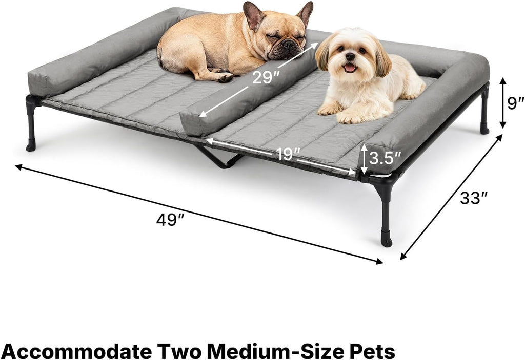 Elevated Dog Bed for 2 Dogs, Cooling Raised Dog Bed with Bolster Mat