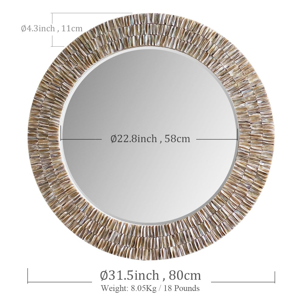31.5" Round Capiz Shell Mirror Handmade Luxury Coastal Wall Decor