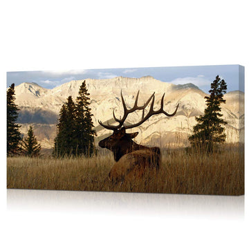 Wildlife Animal Painting Deer Elk Wall Art Canvas Prints Autumn Forest Landscape Picture Stretched Framed Modern Home