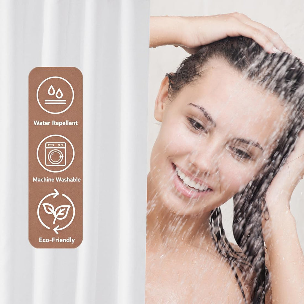 Extra Long Fabric Shower Curtain Liner with 6 Magnets, 72W x 90L, Waterproof & Hotel Quality Shower Liner, Soft Cloth