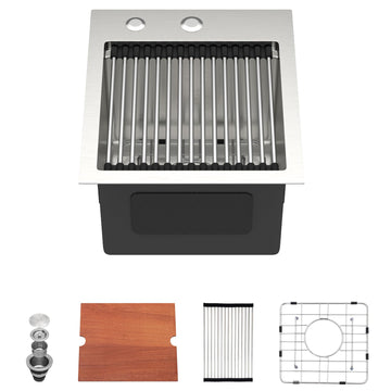 13"x15"x9" Drop In Stainless Steel Small Bar Sink Workstation