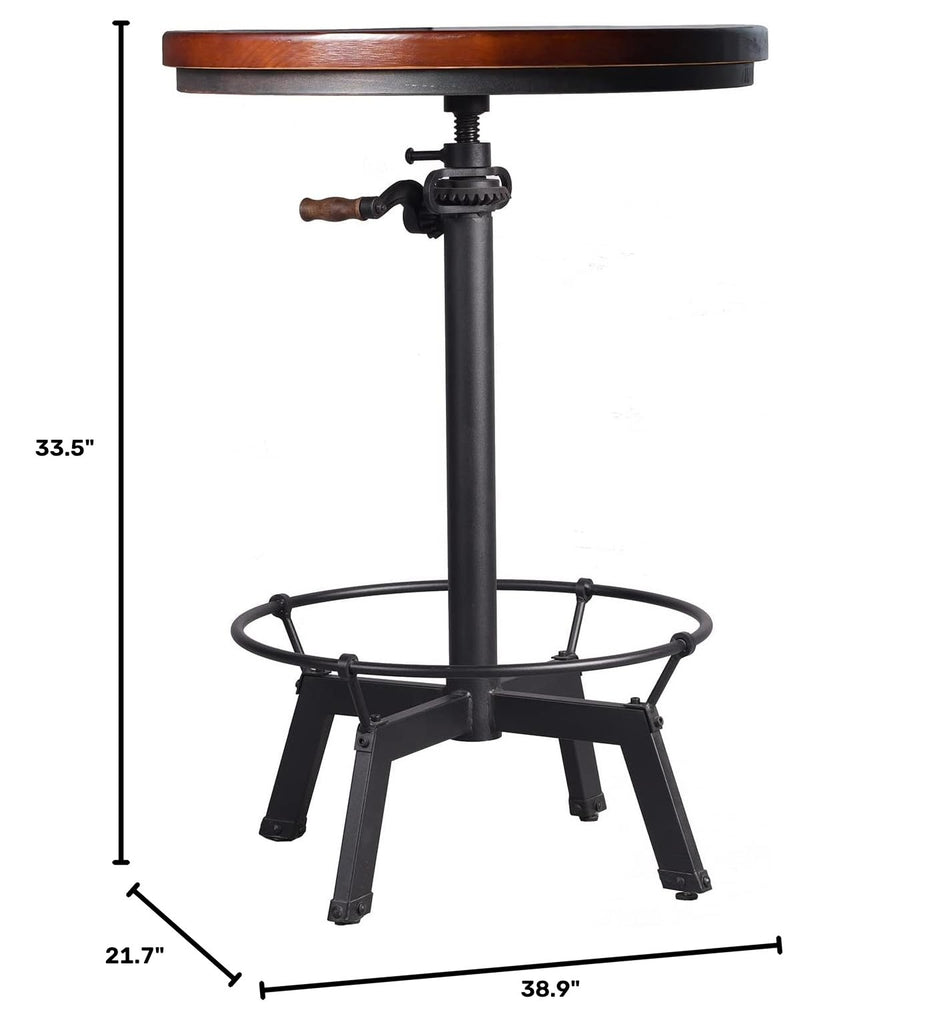Industrial Bar Table-33.5-39.4 Inch Tall-Adjustable Bar Height Pub Table-23.7 Inch Swivel Round Wood Top Metal