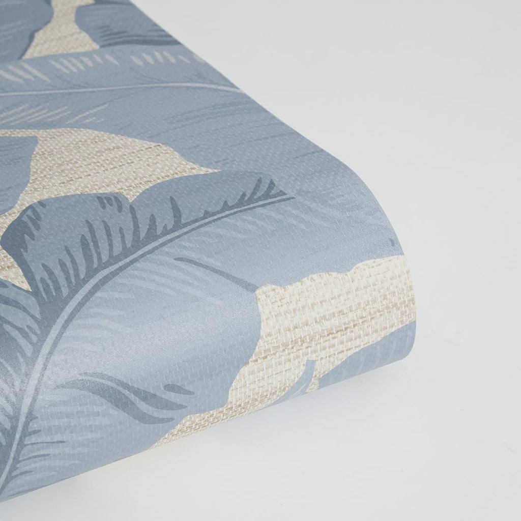 Textured Blue Layered Palm Faux Grasscloth Removable Peel and Stick Wallpaper, 20.5 in X 16.5 ft, Made in The USA