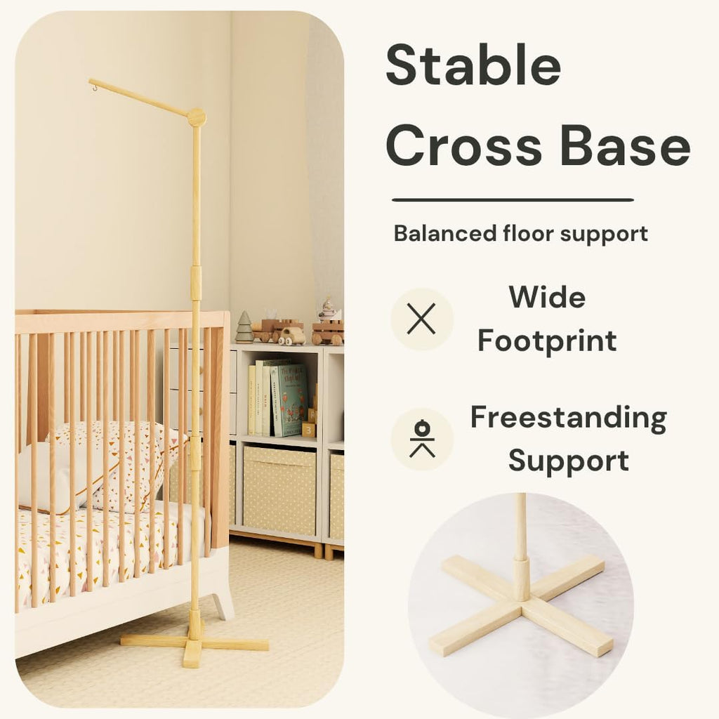 Crib Mobile Arm Wooden Floor Standing - 61 Inches Mobile Arm for Crib|Movable Baby Mobile Hanger|Strong Anti-Dumping