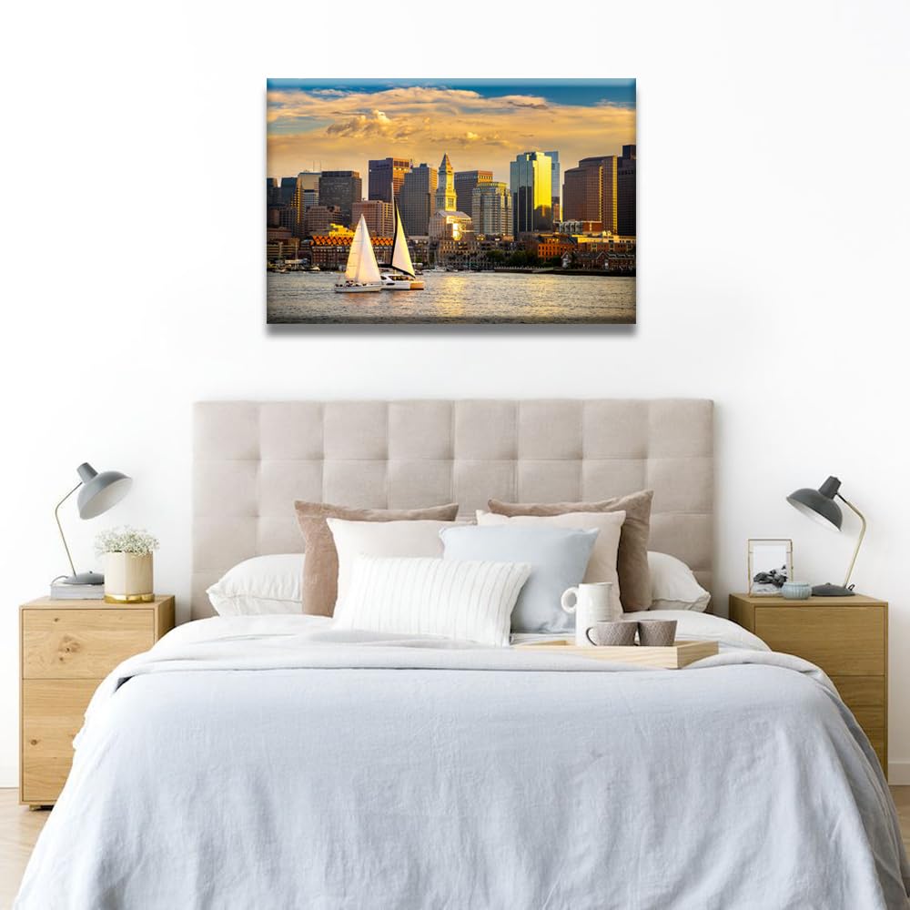 Wall Boston Skyline Wall Painting Boston Panoramic Downtown Cityscape Canvas Wall Boston Massachusetts USA Wall 1