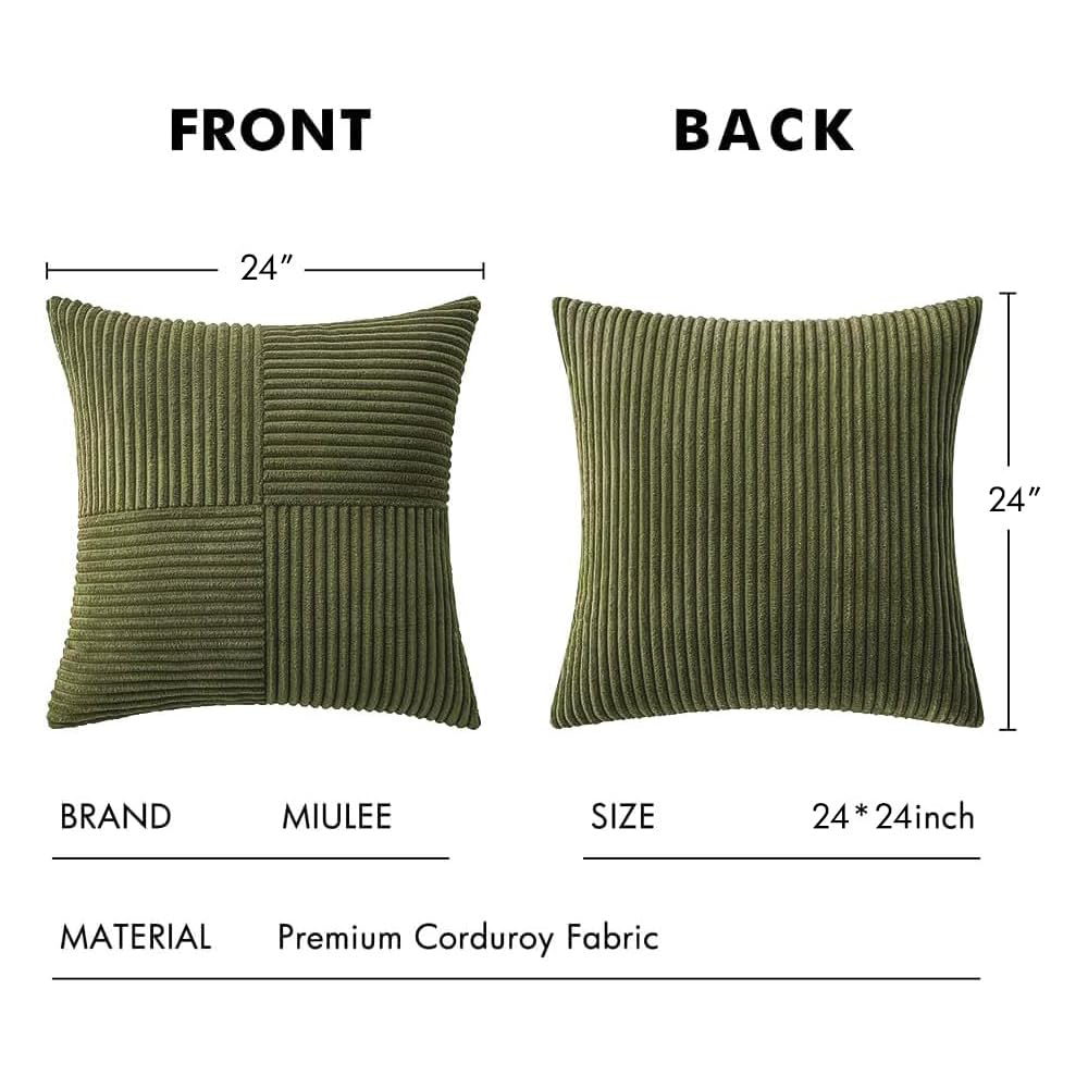 Olive Green Decorative Euro Sham Pillow Covers 24x24 Inch for Bed Couch Sofa Spring Decor Pack of 2 Boho Farmhouse