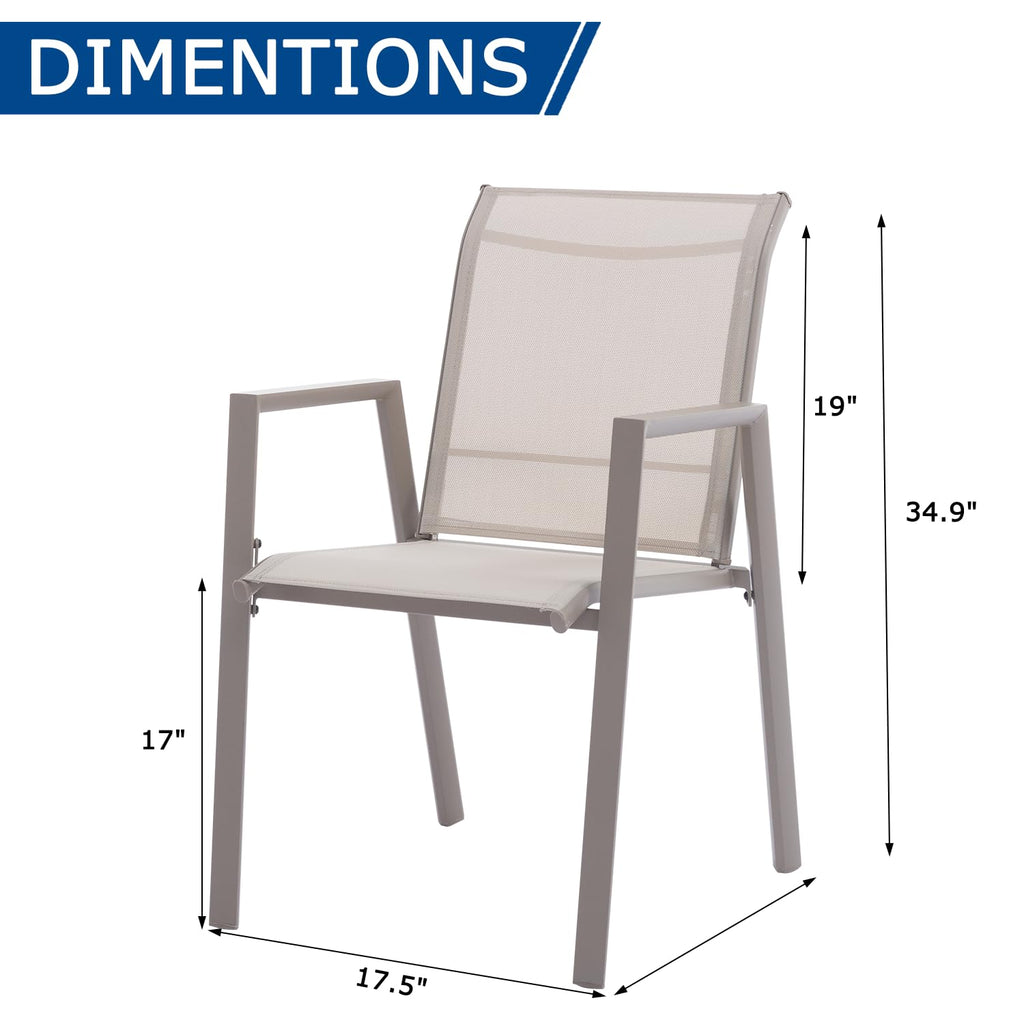 Outdoor Patio Chairs Set of 6, Ivory Beige Stackable Outdoor Chairs, Lightweight Patio Set with High Back, Metal