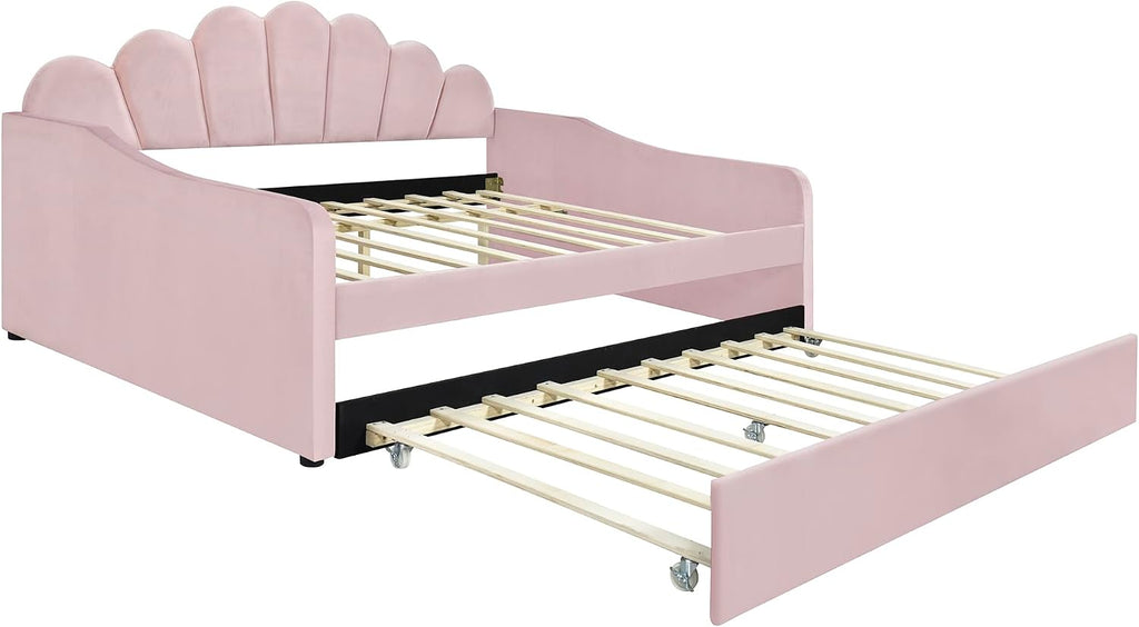 Full Size daybed with Trundle for Adults, Kids, Girls, Teens, Full Size daybed with Trundle , Velvet, Pink