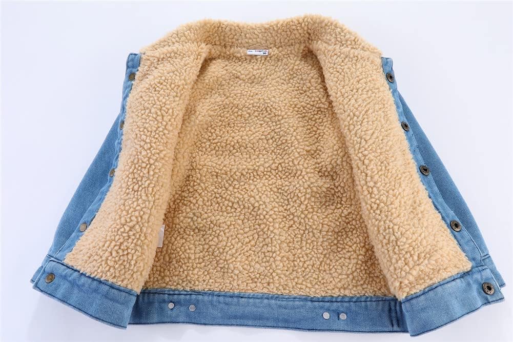 Little Boys Denim Jacket Fleece Lined Cute Sherpa Collar Snap Button