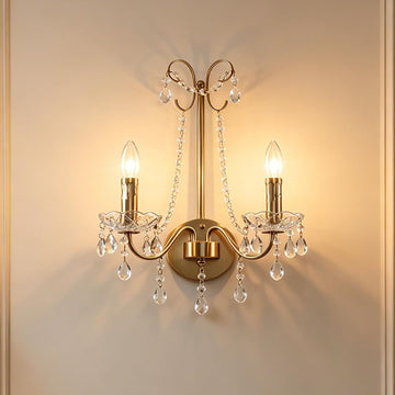 Crystal Wall Sconce Light, 2-Lights Hardwired Gold Wall Sconce with Crystal Dish Indoor Vintage Sconces Wall Lighting