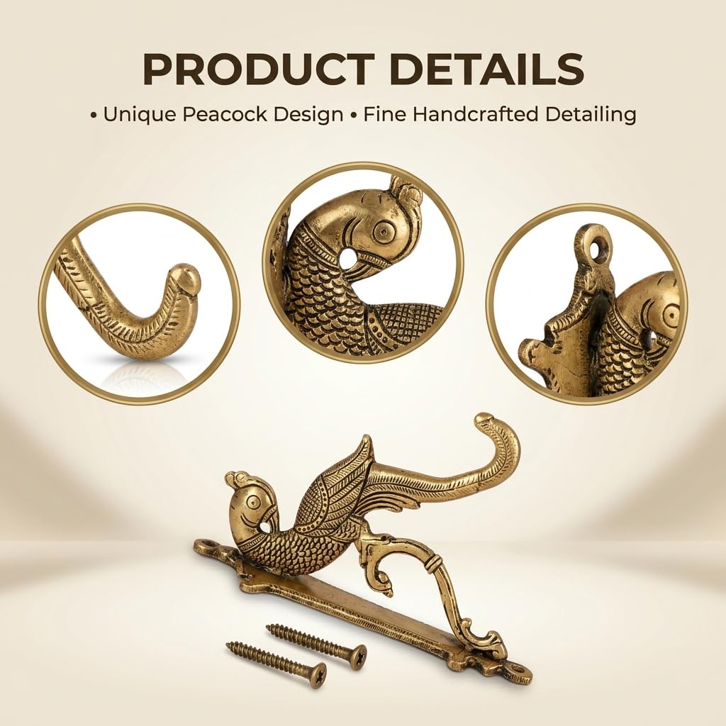 Brass Gold Decorative Peacock Wall Bracket Plant Hanger Hooks