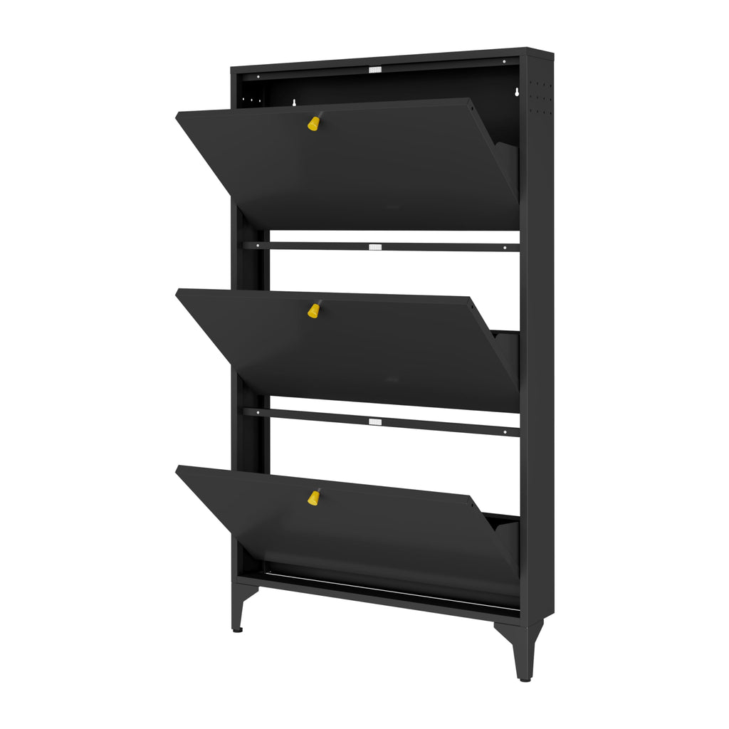 Shoe Cabinet with 3 Flip Drawers-Metal Narrow Shoe Rack -Hidden Metal Shoe Cabinet-Freestanding Shoe (3 Door, Black)