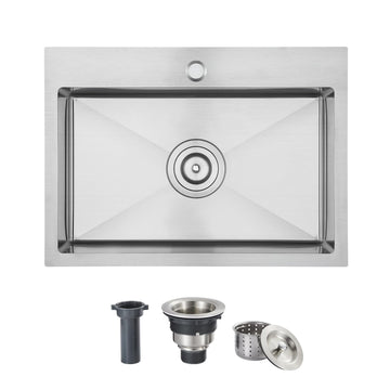 22 x 16 inch Kitchen Sink, Drop-in Tight Radius Brushed Stainless Steel Topmount Kitchen Sink Single Bowl